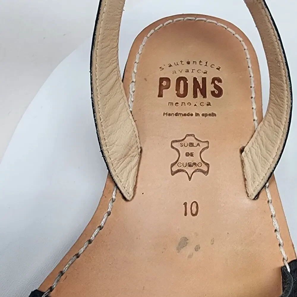 PONS Mediterranean Avarca Sandals Black Leather Adjustable Ankle Strap 524 - Picture 11 of 14